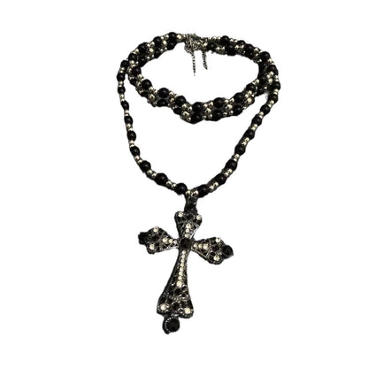 Layered Beaded Cross Choker Necklace - Sweet & Cool Style