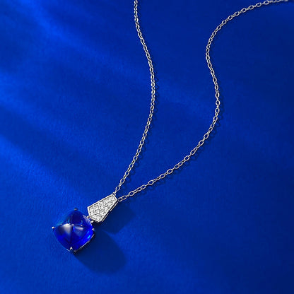 S925 Silver Royal Blue Sugar Loaf Pendant Necklace for Women
