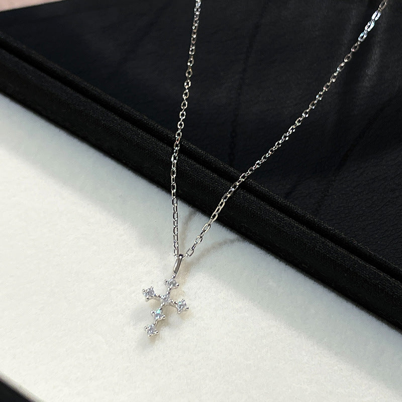 Women's S925 Silver Diamond Cross Necklace - Stylish Neck Accessory