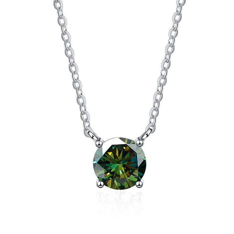 S925 Sterling Silver 1 Carat Moissanite Necklace - Women's Light Luxury 4-Claw PT950 Plated Collar Chain