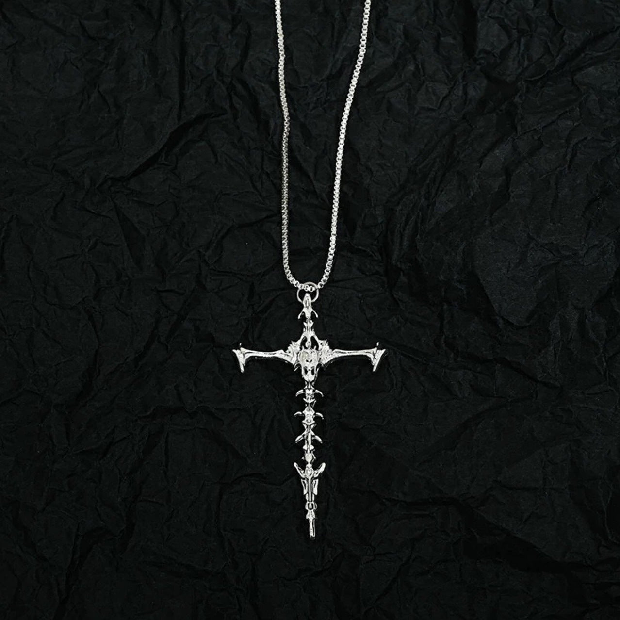 Skull Cross Pendant Necklace - Edgy Minimalist Design