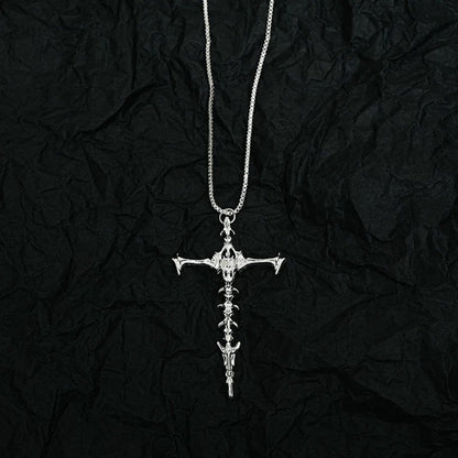 Skull Cross Pendant Necklace - Edgy Minimalist Design