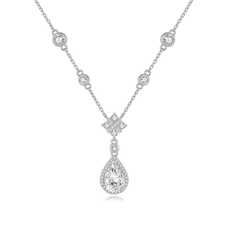 S925 Sterling Silver Necklace with Teardrop Moissanite - Stylish Light Luxury Pendant