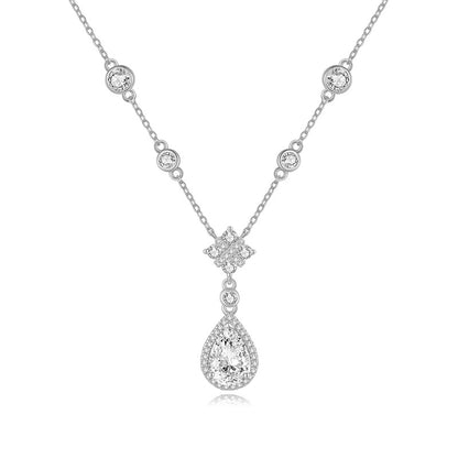 S925 Sterling Silver Necklace with Teardrop Moissanite - Stylish Light Luxury Pendant