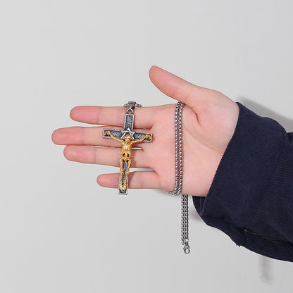 Hip Hop Skull Cross Pendant Necklace in Titanium Steel - Long Chain