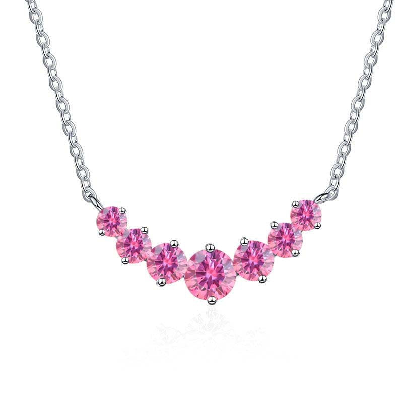 S925 Sterling Silver Gold-Tone Necklace for Women, Minimalist Smile Style with 2.8ct Colored Moissanite