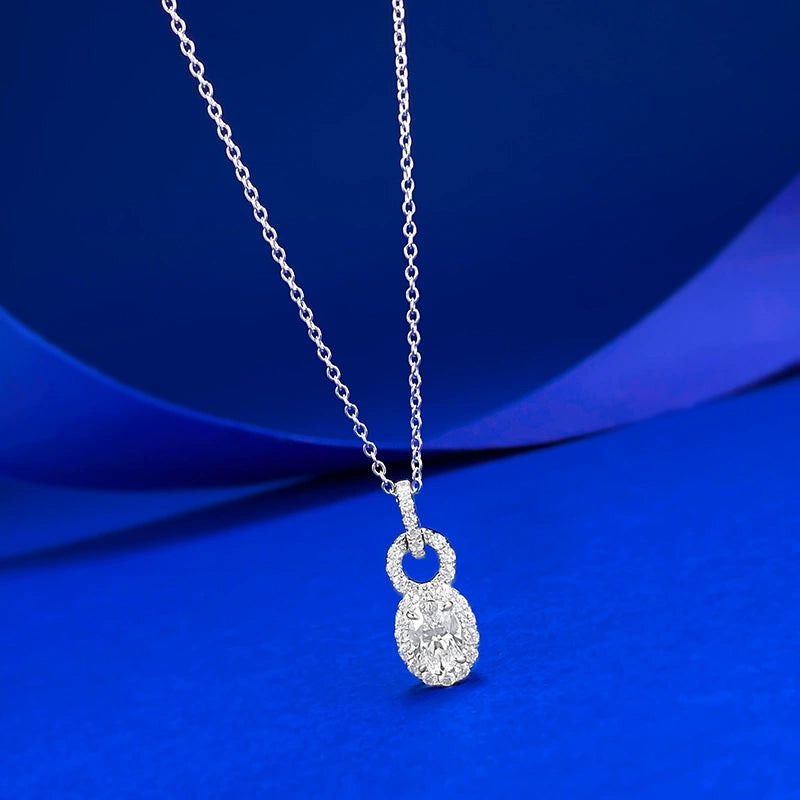 S925 Silver Oval White Diamond Lock Necklace, 1CT Classic Versatile