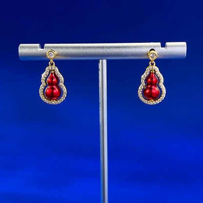 S925 Silver Red Gold Two-Tone Rotatable Double-Sided Gourd Earrings for Women | Luxury Retro Design