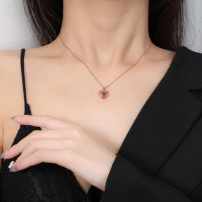 925 Silver Love Projection Necklace for Women - 100 Languages "I Love You" Heart Collar Necklace