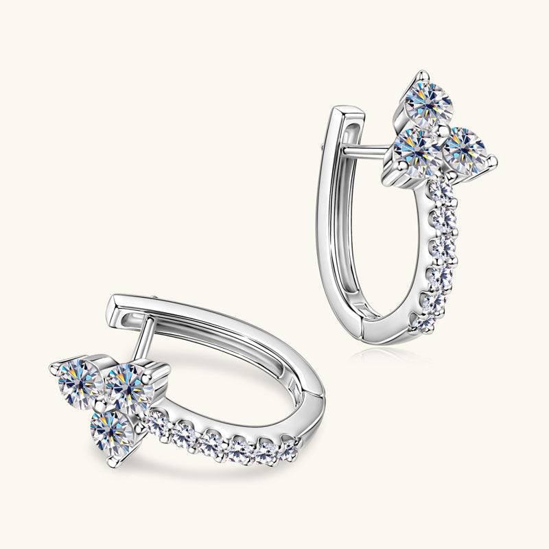 Moissanite Clover Huggie Hoop Earrings in Sterling Silver for Women — Graceful Elegance