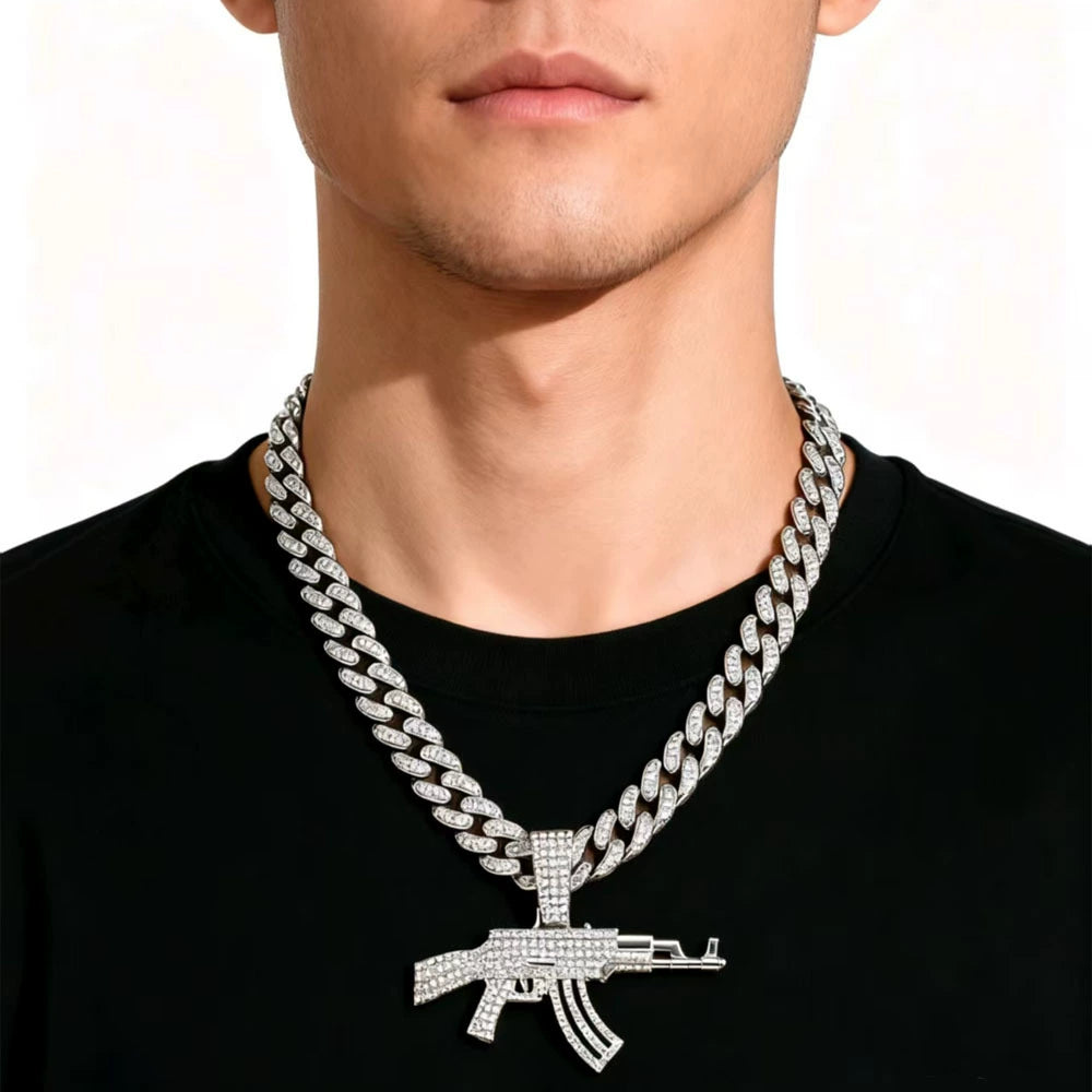 Hip Hop Gun Pendant Cuban Chain Necklace | Geometric Alloy Statement Piece