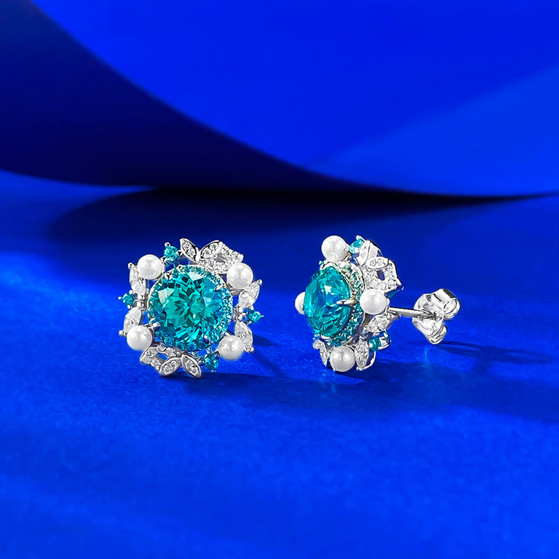 1ct Paraiba & Pearl Stud Earrings | Ricady Jewel S925 Silver, Lavender Tree, Elegant