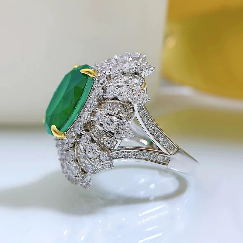 S925 Silver Ring | 10*14 Oval Simulated Emerald Cut High Carbon Diamond Luxury