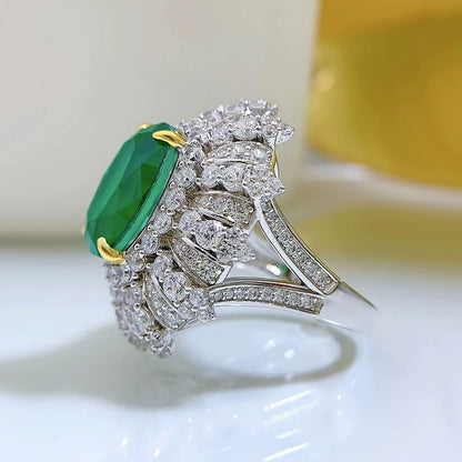 S925 Silver Ring | 10*14 Oval Simulated Emerald Cut High Carbon Diamond Luxury