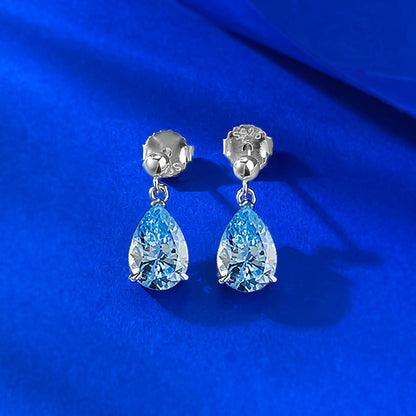 S925 Silver Sea Blue Teardrop Earrings | 7x10mm Gemstone Earrings for Women