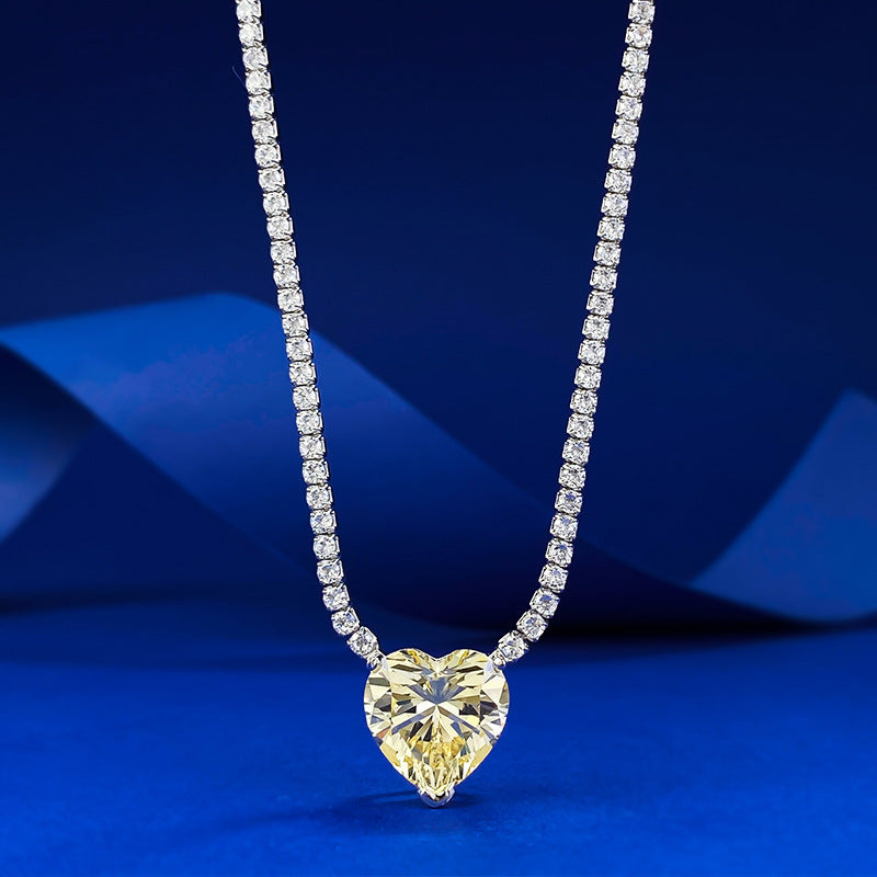 S925 Sterling Silver Pave Pink Stone Heart Necklace for Women