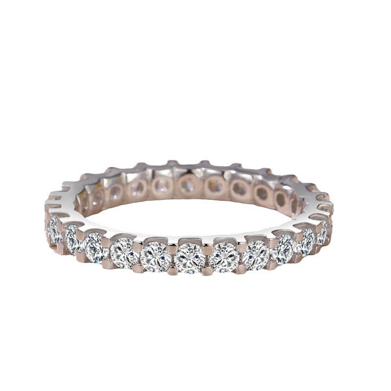 Ricady Jewel – Women's Single Row Pave Cubic Zirconia Ring, Minimalist Stackable Band in Rose Gold & Silver-Tone