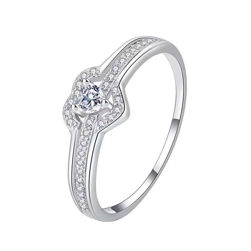 Mother-Daughter Layered Heart Micro-Pavé Zircon Ring