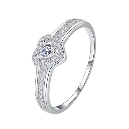 Mother-Daughter Layered Heart Micro-Pavé Zircon Ring