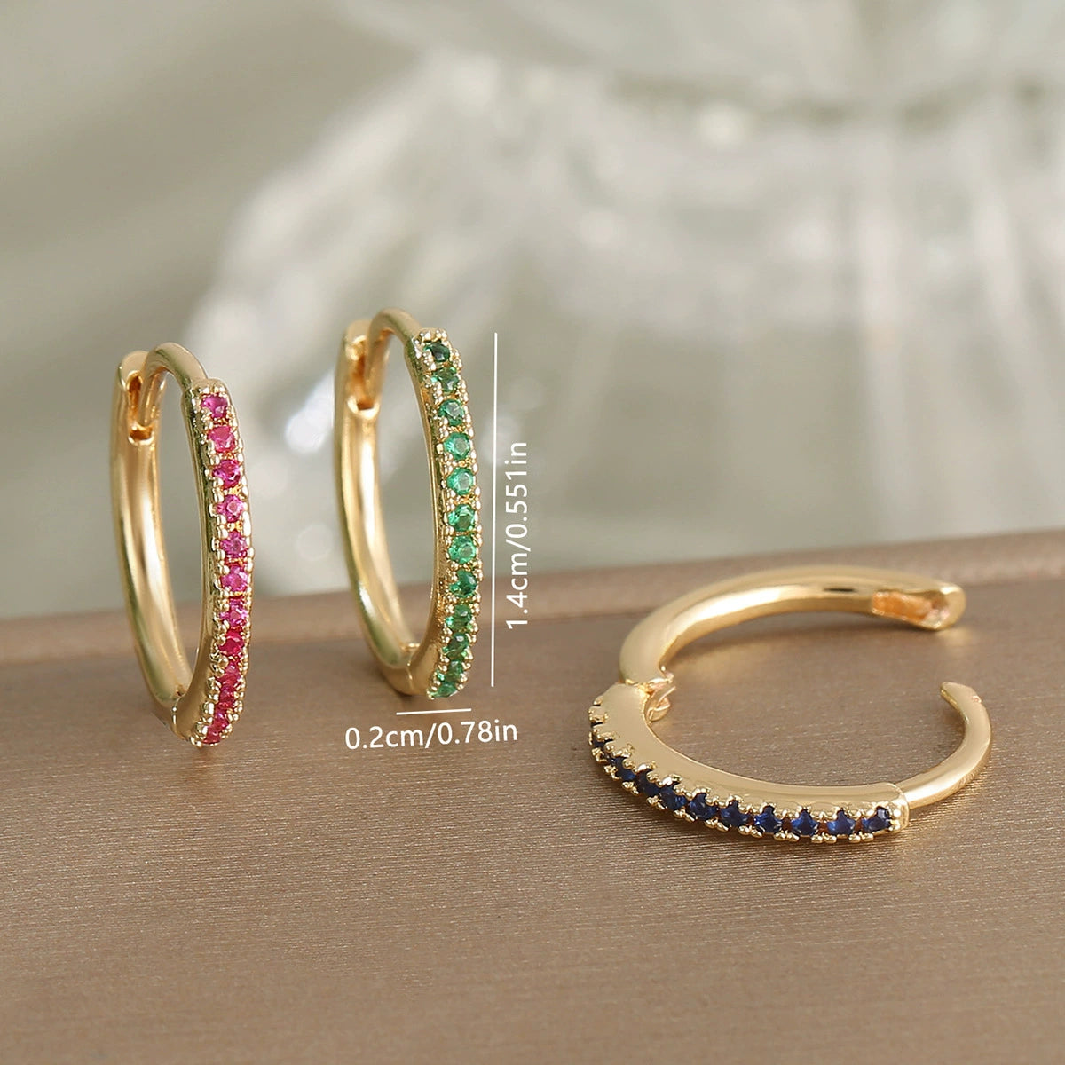 Luxury Copper Earrings with Colored Zircon - Trendy Hip Hop Hoop Earrings