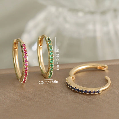 Luxury Copper Earrings with Colored Zircon - Trendy Hip Hop Hoop Earrings
