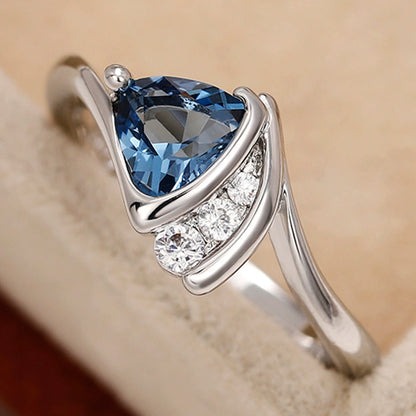 Ricady Jewel Twisted Band Ring - Women's Dark Blue Zircon Triangle Engagement Ring
