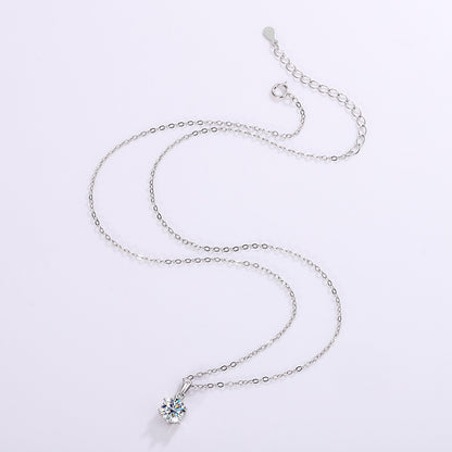 Carat Moissanite 6-Prong Pendant Necklace - 925 Sterling Silver Simulated Diamond Clavicle Chain for Women