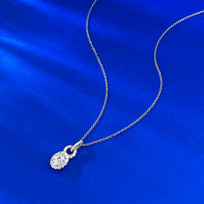 S925 Silver Oval White Diamond Lock Necklace, 1CT Classic Versatile