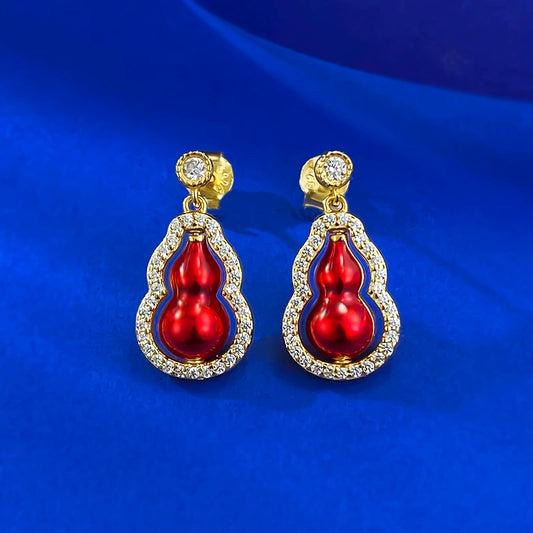 S925 Silver Red Gold Two-Tone Rotatable Double-Sided Gourd Earrings for Women | Luxury Retro Design