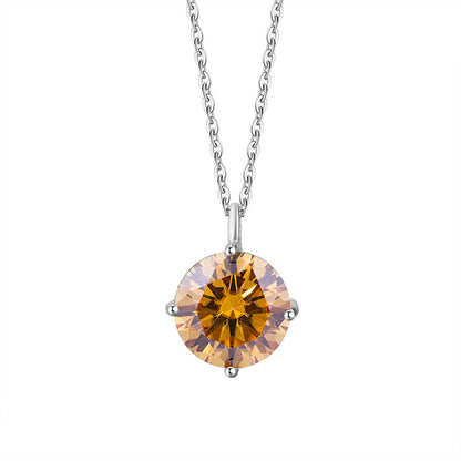 S925 Sterling Silver Classic Four-Prong Moissanite Necklace - Trendy Dainty Collarbone Pendant