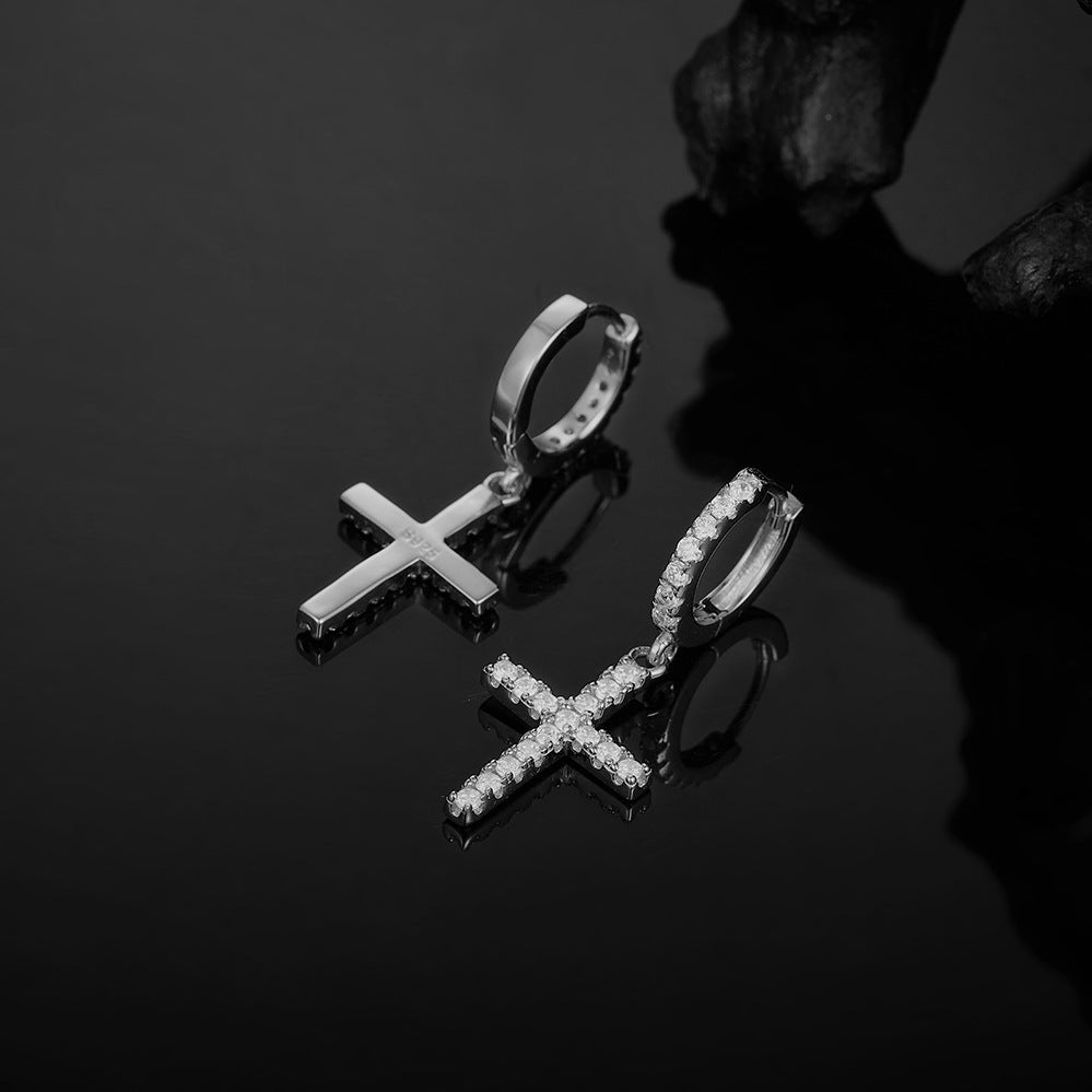S925 Silver Plated 18K Gold Cross Earrings with Moissanite - Stylish Dainty Earrings