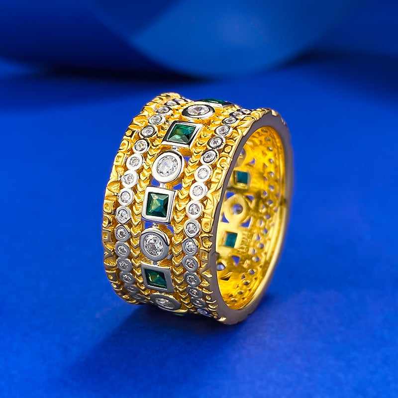 925 Silver Green Square Cubic Zirconia Ring - Eternity Band Style