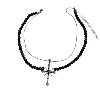 picy Girl Layered Cross Choker Necklace with Studs - Sweet & Cool
