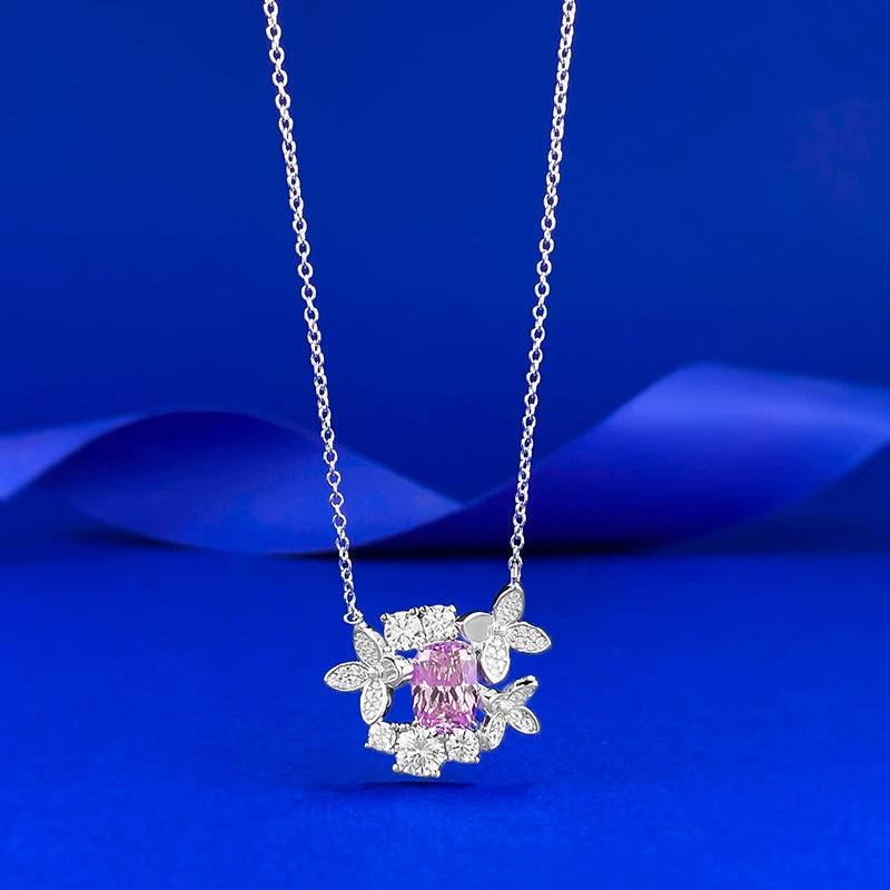 S925 Silver Butterfly Necklace with Pink-Purple Crystals | Elegant Layering