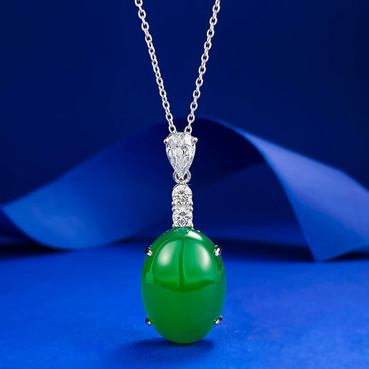 S925 Silver Inlaid Emerald Green Jade Pendant Necklace | Adjustable