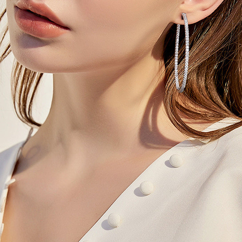 S925 Silver Plated 18K Gold Hoop Earrings - Sparkling Moissanite Diamond Statement Earrings