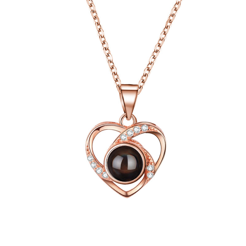 925 Silver Love Projection Necklace for Women - 100 Languages "I Love You" Heart Collar Necklace