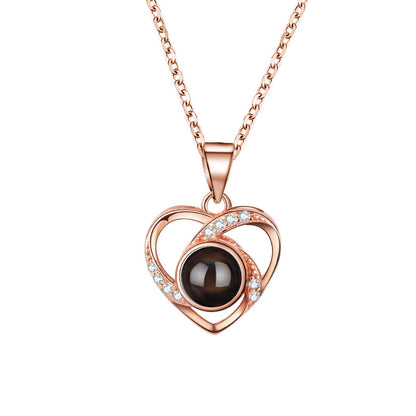 925 Silver Love Projection Necklace for Women - 100 Languages "I Love You" Heart Collar Necklace