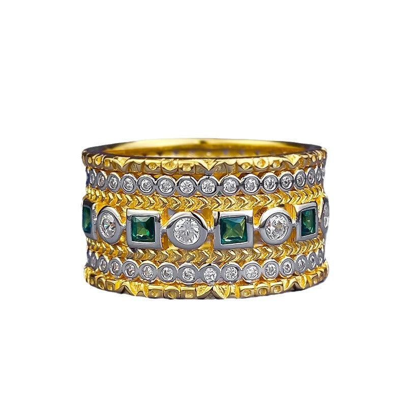 925 Silver Green Square Cubic Zirconia Ring - Eternity Band Style