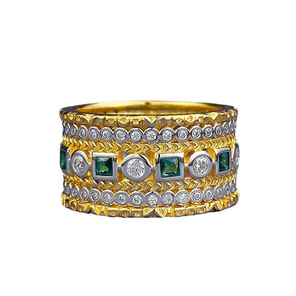 925 Silver Green Square Cubic Zirconia Ring - Eternity Band Style