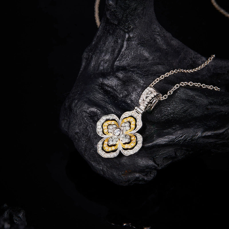 Ricady Jewel S925 Sterling Silver Women's Clover Moissanite Necklace - Floral Clavicle Chain Accessory