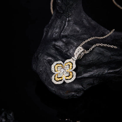 Ricady Jewel S925 Sterling Silver Women's Clover Moissanite Necklace - Floral Clavicle Chain Accessory