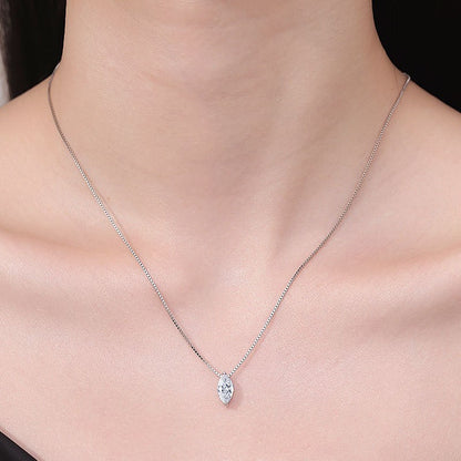 S925 Sterling Silver Marquise Moissanite Necklace - Women's Dainty Rhombus Pendant Box Chain
