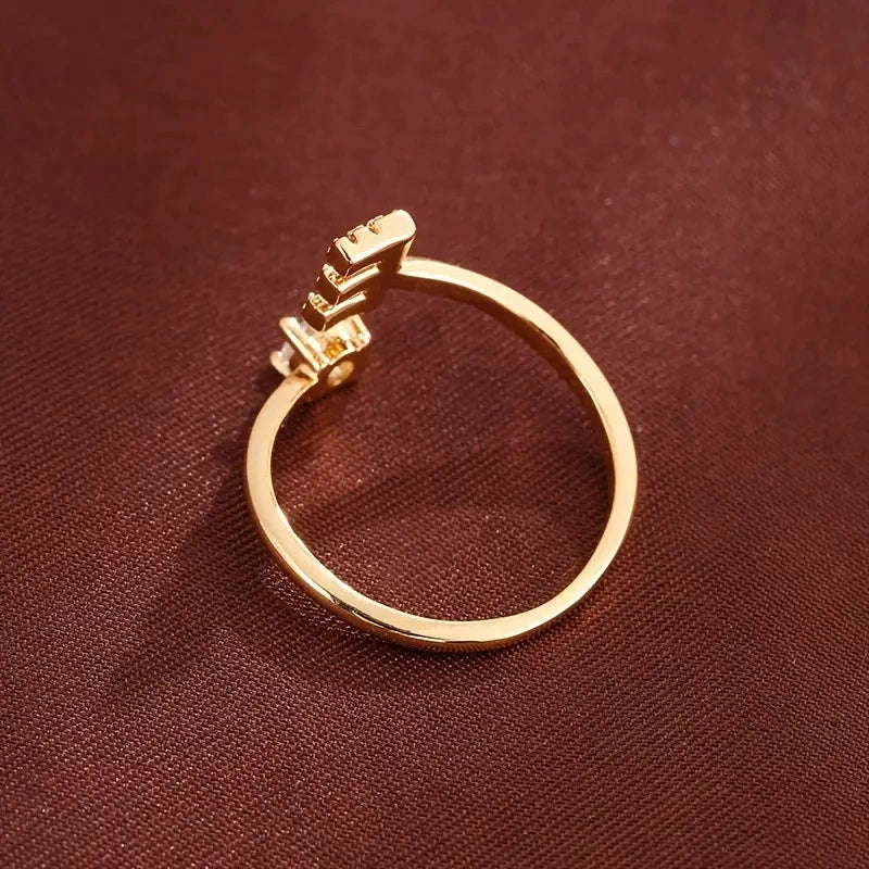 26 Letter Micro-Pave Zircon Ring for Women - 14K Gold Plated Copper Open Plain Band