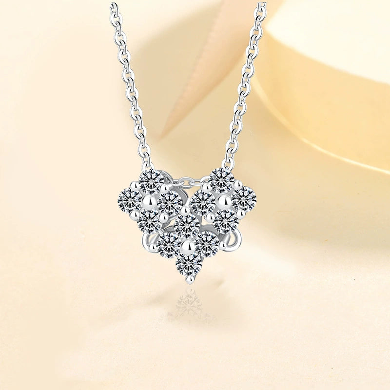 S925 Silver Moissanite Heart Necklace - 2-Way Wear Lucky Clover Collar Chain