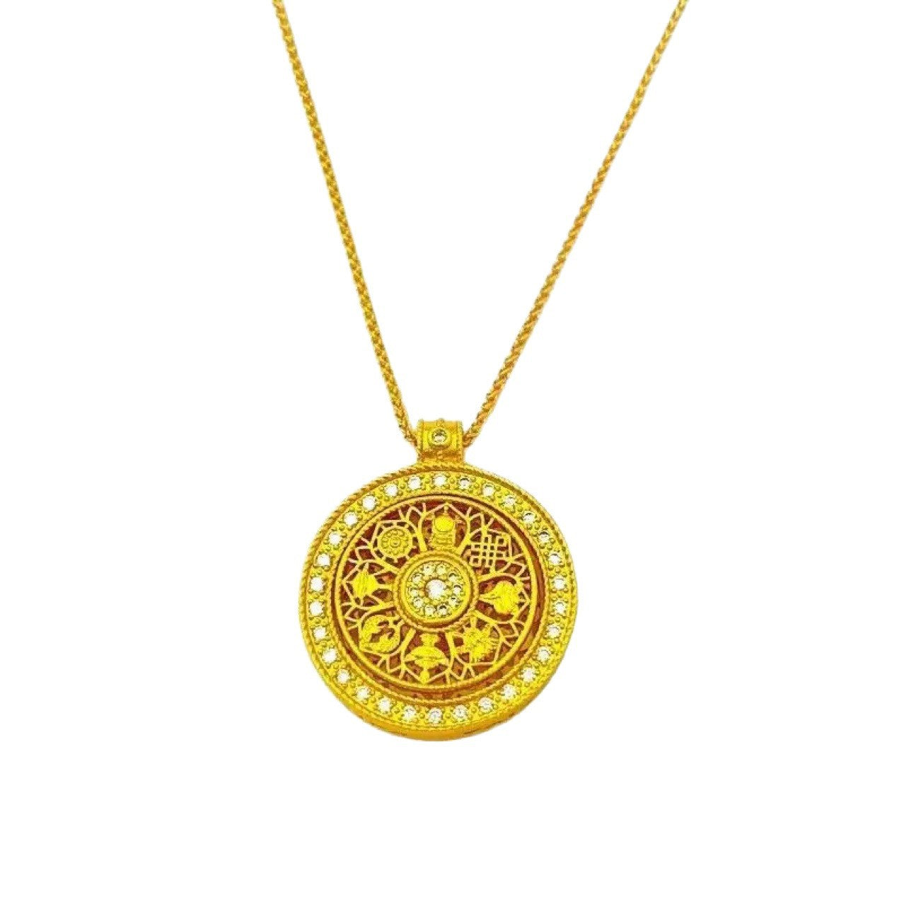 Eight Treasures Compass Pendant Necklace - Chinese Vintage Style