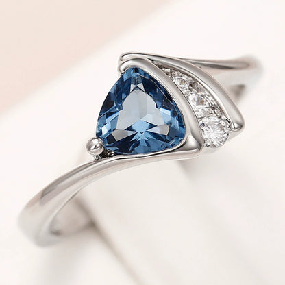 Ricady Jewel Twisted Band Ring - Women's Dark Blue Zircon Triangle Engagement Ring