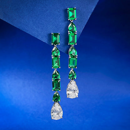 S925 Silver 1ct Green Nano Earrings - Long Style Fashion Earrings for Women