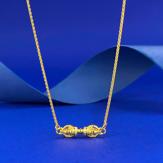 Ricady Jewel S925 Silver Gold Vajra Necklace, Ancient-Style Diamond Inlay