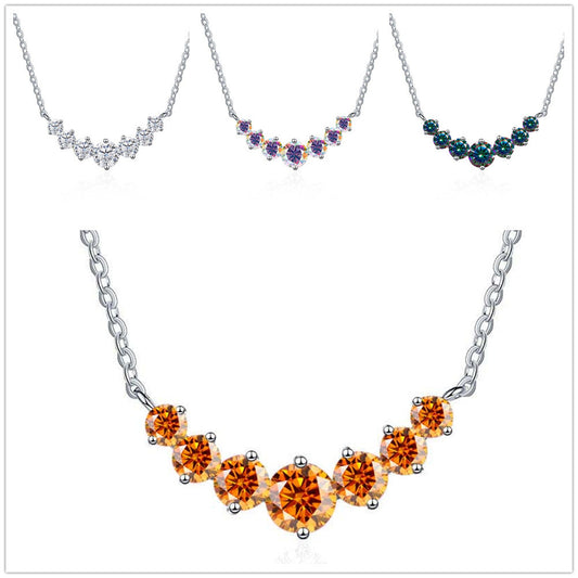 S925 Sterling Silver Gold-Tone Necklace for Women, Minimalist Smile Style with 2.8ct Colored Moissanite